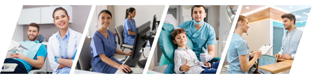 Effective on-hold messaging can also streamline office operations by answering frequently asked questions during the call wait time - picture grid of various dental office positions and employees showing variety of functions of on-hold marketing in dental offices